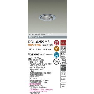 画像: 大光電機(DAIKO) DDL-6259YS ダウンライト 埋込穴φ100 非調光 電球色 LED内蔵 高気密SB形 人感センサー 連動マルチタイプ 防雨形 シルバー