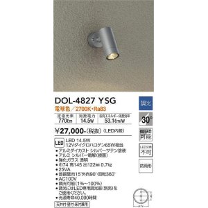 画像: 大光電機(DAIKO)　DOL-4827YSG　アウトドアライト スポットライト LED内蔵 調光(調光器別売) 電球色 防雨形 配光30° フランジタイプ シルバー