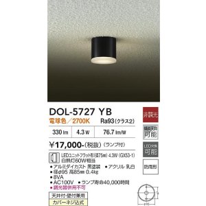 画像: 大光電機(DAIKO) DOL-5727YB アウトドアライト 軒下シーリング 非調光 電球色 LED ランプ付 防雨形 ブラック