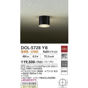 画像: 大光電機(DAIKO) DOL-5728YB アウトドアライト 軒下シーリング 非調光 電球色 LED ランプ付 防雨形 ブラック