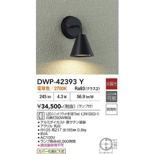 画像: 大光電機(DAIKO) DWP-42393Y アウトドアライト ポーチ灯 非調光 電球色 LED ランプ付 防雨形 ブラック
