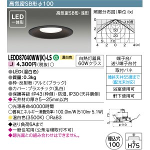 画像: 東芝ライテック　LEDD87040WW(K)-LS　ダウンライト LED一体形 高気密SB形・浅形 温白色 ブラック Φ100