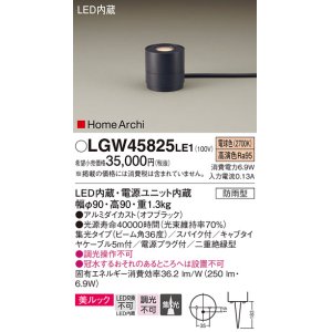 画像: パナソニック LGW45825LE1 ガーデンライト 据置取付型 LED(電球色) 集光36度・スパイク付 防雨型 オフブラック