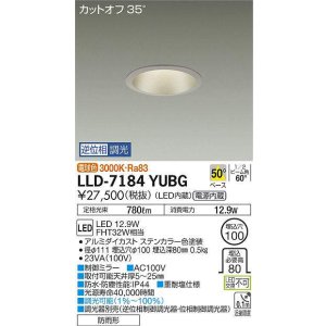 画像: 大光電機(DAIKO) LLD-7184YUBG ダウンライト 埋込穴φ100 位相調光(調光器別売) 電球色 ビーム角50度 防雨形 ステンカラー