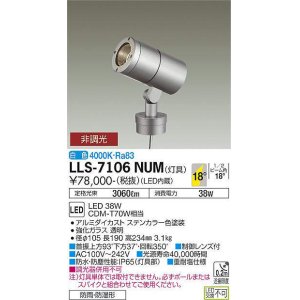 画像: 大光電機(DAIKO) LLS-7106NUM スポットライト 非調光 白色 灯具本体 ビーム角18度 防雨・防湿形 ステンカラー