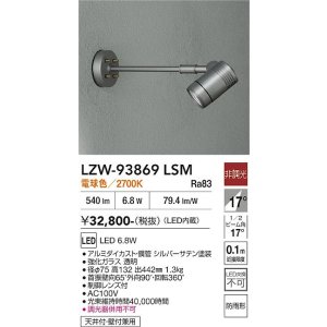 画像: 大光電機(DAIKO) LZW-93869LSM アウトドア スポットライト 非調光 電源内蔵 電球色 LED アームタイプ 防雨形 シルバーサテン