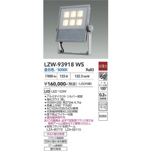 画像: 大光電機(DAIKO) LZW-93918WS アウトドア ウォールスポット 非調光 灯具本体 アーム別売 電源内蔵 昼白色 LED 防雨形 シルバー