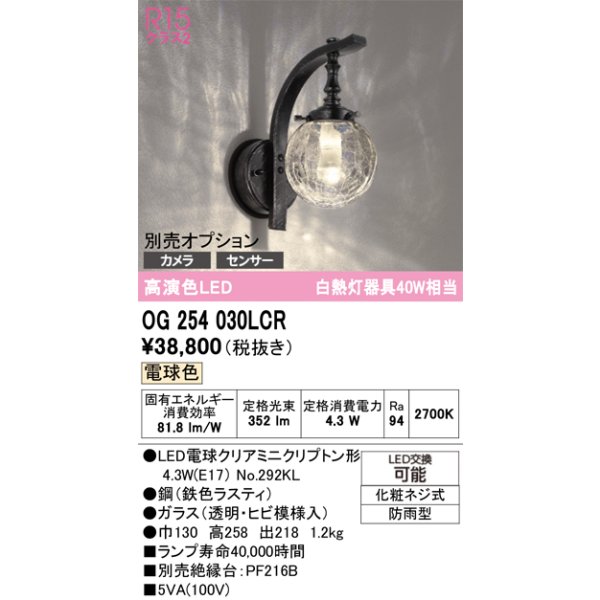 画像1: オーデリック　OG254030LCR(ランプ別梱)　エクステリア ポーチライト LEDランプ 電球色 別売センサー対応 防雨型 鉄色ラスティ (1)