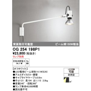 画像: オーデリック　OG254198P1　エクステリア スポットライト ランプ別売 LEDランプ 防雨型 オフホワイト