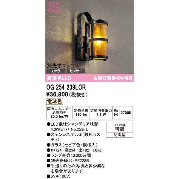 画像1: オーデリック　OG254239LCR(ランプ別梱)　エクステリア ポーチライト LEDランプ 電球色 別売センサー対応 防雨型 鉄色ラスティ (1)