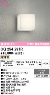 画像: オーデリック　OG254291R　エクステリア ポーチライト LED一体型 電球色 防雨・防湿型 マットシルバー