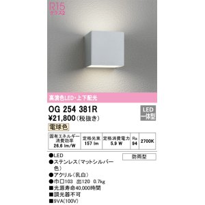 画像: オーデリック　OG254381R　エクステリア ポーチライト LED一体型 電球色 上下配光 防雨型 マットシルバー