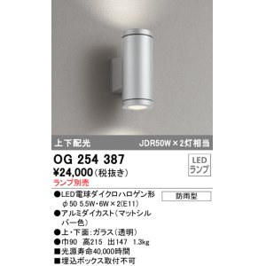 画像: 照明器具 オーデリック　OG254387　エクステリアポーチライト LED 上下配光 電球色タイプ ランプ別売