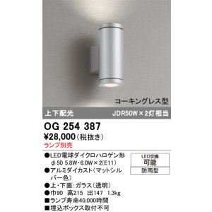 画像: 照明器具 オーデリック　OG254387　エクステリアポーチライト LED 上下配光 電球色タイプ ランプ別売