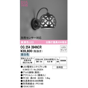 画像: オーデリック　OG254394NCR(ランプ別梱)　エクステリア ポーチライト LEDランプ 昼白色 防雨型 ブラック
