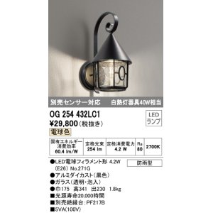 画像: オーデリック　OG254432LC1　エクステリア ポーチライト LEDランプ 電球色 防雨型 ブラック