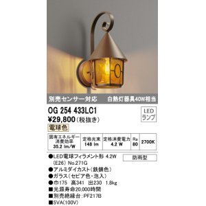 画像: オーデリック　OG254433LC1　エクステリア ポーチライト LEDランプ 電球色 防雨型 鉄錆色