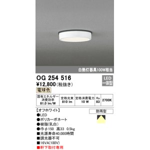 画像: オーデリック　OG254516　エクステリアダウンライト(軒下用) LED一体型 非調光 白熱灯100W相当 電球色 オフホワイト