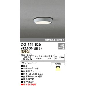 画像: オーデリック　OG254520　エクステリアダウンライト(軒下用) LED一体型 非調光 白熱灯100W相当 電球色 マットシルバー