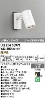 画像: オーデリック　OG254539P1　エクステリアスポットライト LED一体型 電球色 ビーム球150W相当 ミディアム配光 防雨型 オフホワイト