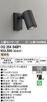 画像: オーデリック　OG254540P1　エクステリアスポットライト LED一体型 電球色 ビーム球150W相当 ミディアム配光 防雨型 黒