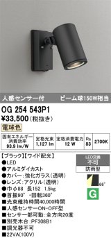 画像: オーデリック　OG254543P1　エクステリアスポットライト LED一体型 電球色 ビーム球150W相当 ワイド配光 防雨型 黒