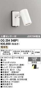 画像: オーデリック　OG254548P1　エクステリアスポットライト LED一体型 電球色 JDR75W相当 ワイド配光 防雨型 オフホワイト
