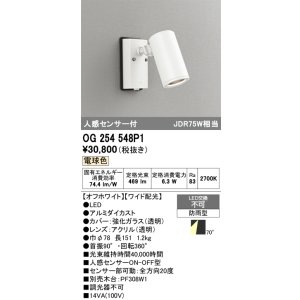 画像: オーデリック　OG254548P1　エクステリアスポットライト LED一体型 電球色 JDR75W相当 ワイド配光 防雨型 オフホワイト