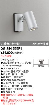 画像: オーデリック　OG254556P1　エクステリアスポットライト LEDランプ JDR50W相当 ランプ別売 人感センサ付 防雨型 マットシルバー