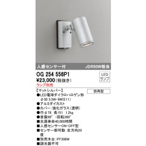 画像: オーデリック　OG254556P1　エクステリアスポットライト LEDランプ JDR50W相当 ランプ別売 人感センサ付 防雨型 マットシルバー