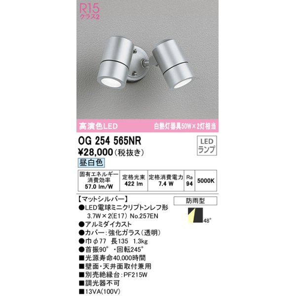 画像1: オーデリック　OG254565NR(ランプ別梱)　エクステリア スポットライト LEDランプ 昼白色 防雨型 マットシルバー (1)