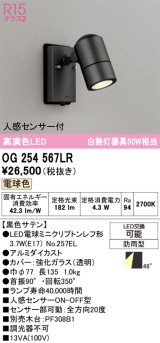 画像: オーデリック　OG254567LR　エクステリア スポットライト LEDランプ 電球色 人感センサー付 防雨型 黒色サテン