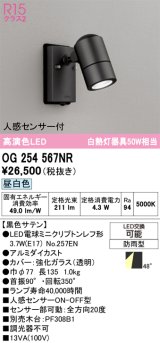 画像: オーデリック　OG254567NR(ランプ別梱)　エクステリア スポットライト LEDランプ 昼白色 人感センサー付 防雨型 黒色サテン