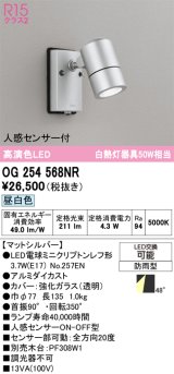 画像: オーデリック　OG254568NR(ランプ別梱)　エクステリア スポットライト LEDランプ 昼白色 人感センサー付 防雨型 マットシルバー