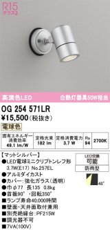 画像: オーデリック　OG254571LR　エクステリア スポットライト LEDランプ 電球色 防雨型 マットシルバー