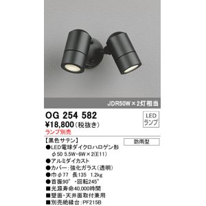 画像: オーデリック　OG254582　エクステリアスポットライト LED 防雨型 黒色サテン ランプ別売