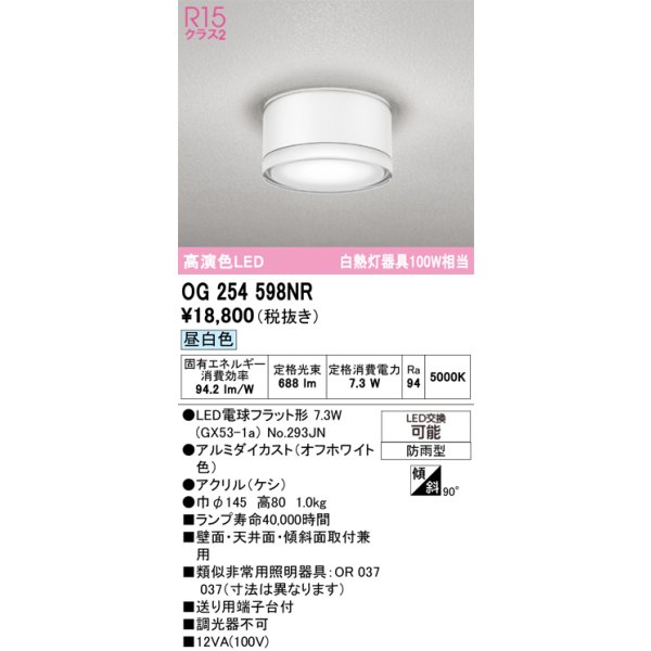 画像1: オーデリック OG254598NR(ランプ別梱) エクステリア ポーチライト LEDランプ 昼白色 高演色LED 防雨型 オフホワイト (1)