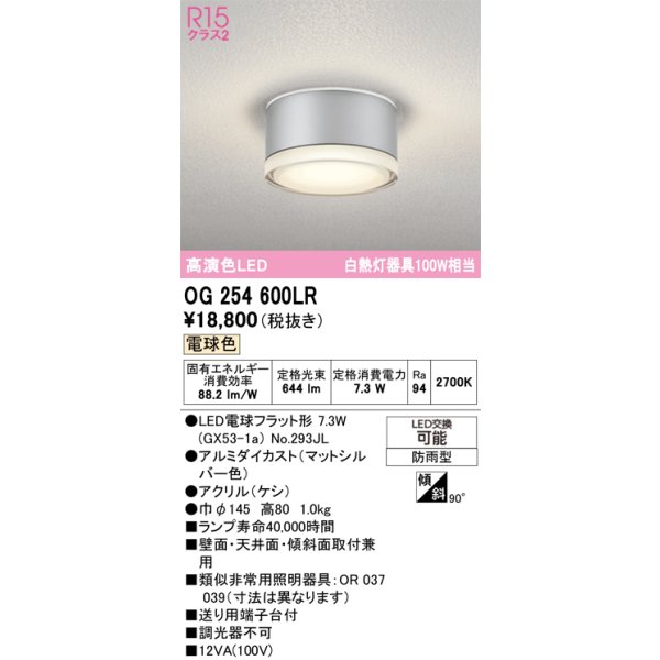 画像1: オーデリック OG254600LR(ランプ別梱) エクステリア ポーチライト LEDランプ 電球色 高演色LED 防雨型 マットシルバー (1)