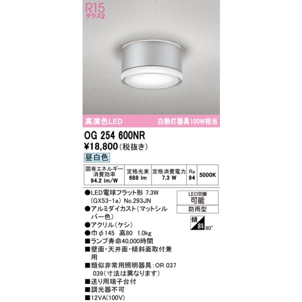 画像1: オーデリック OG254600NR(ランプ別梱) エクステリア ポーチライト LEDランプ 昼白色 高演色LED 防雨型 マットシルバー (1)