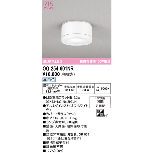 画像1: オーデリック OG254601NR(ランプ別梱) エクステリア ポーチライト LEDランプ 昼白色 高演色LED 防雨型 オフホワイト (1)