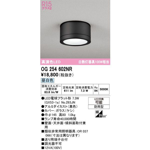 画像1: オーデリック OG254602NR(ランプ別梱) エクステリア ポーチライト LEDランプ 昼白色 高演色LED 防雨型 黒色 (1)