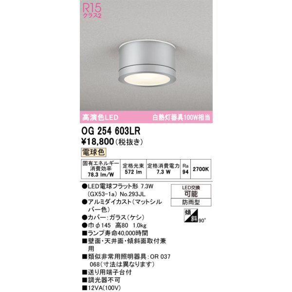 画像1: オーデリック OG254603LR(ランプ別梱) エクステリア ポーチライト LEDランプ 電球色 高演色LED 防雨型 マットシルバー (1)