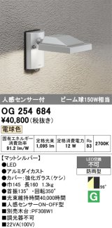 画像: オーデリック　OG254684　エクステリアスポットライト LED一体型 電球色 人感センサ 防雨型 マットシルバー