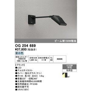 画像: オーデリック　OG254689　エクステリアスポットライト LED一体型 昼白色 ビーム球150W相当 防雨型 ブラック