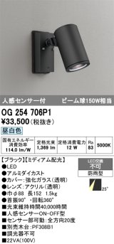 画像: オーデリック　OG254706P1　エクステリアスポットライト LED一体型 昼白色 ビーム球150W相当 ミディアム配光 防雨型 黒