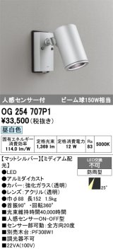 画像: オーデリック　OG254707P1　エクステリアスポットライト LED一体型 昼白色 ビーム球150W相当 ミディアム配光 防雨型 マットシルバー