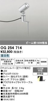 画像: オーデリック　OG254714　エクステリアスポットライト LED一体型 昼白色 ワイド配光 防雨型 マットシルバー