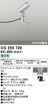 画像: オーデリック　OG254728　エクステリアスポットライト LED一体型 昼白色 ミディアム配光 防雨型 マットシルバー