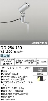 画像: オーデリック　OG254730　エクステリアスポットライト LED一体型 昼白色 ワイド配光 防雨型 マットシルバー