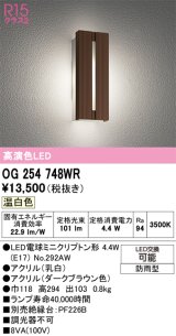 画像: オーデリック　OG254748WR(ランプ別梱)　エクステリア ポーチライト LEDランプ 温白色 防雨型 ダークブラウン